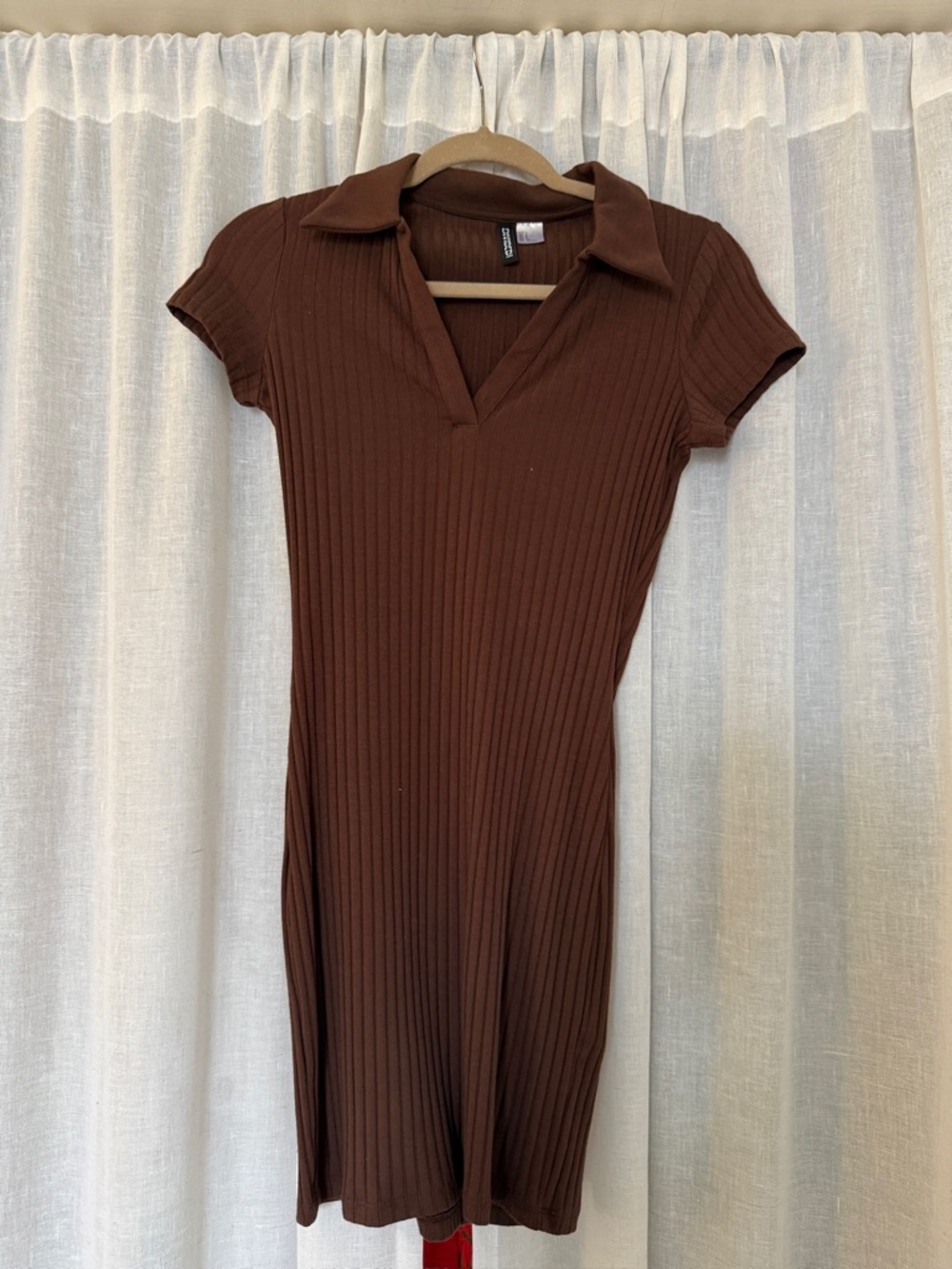 H&M Brown Ribbed Polo-Collar Mini Dress
